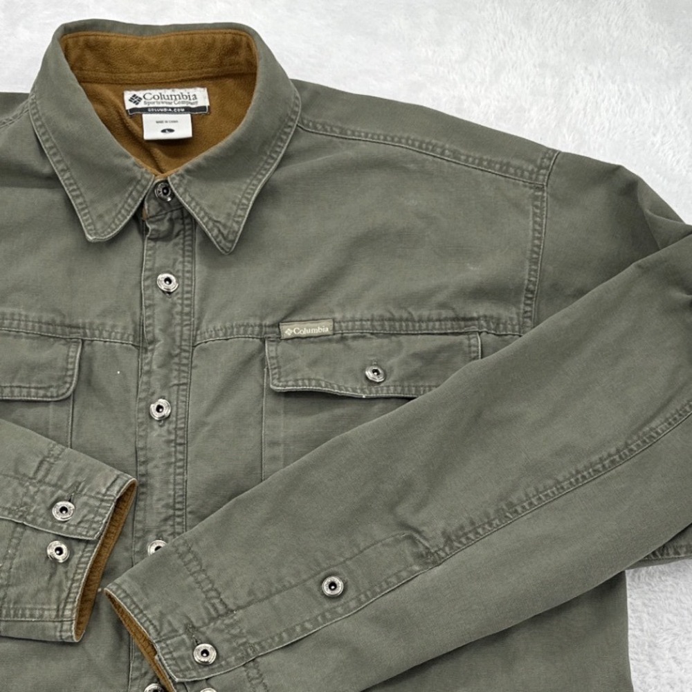 Columbia Mens Barn Chore Jacket or Heavy Shirt Large Green Fleece Lined Canvas